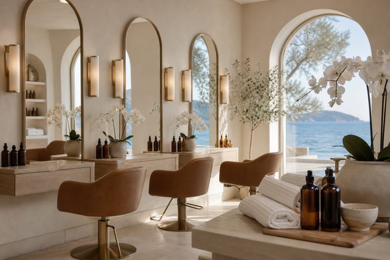 Salon de coiffure aux miroirs en arche